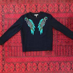 Maje Turquoise Embroidered Bird Jumper